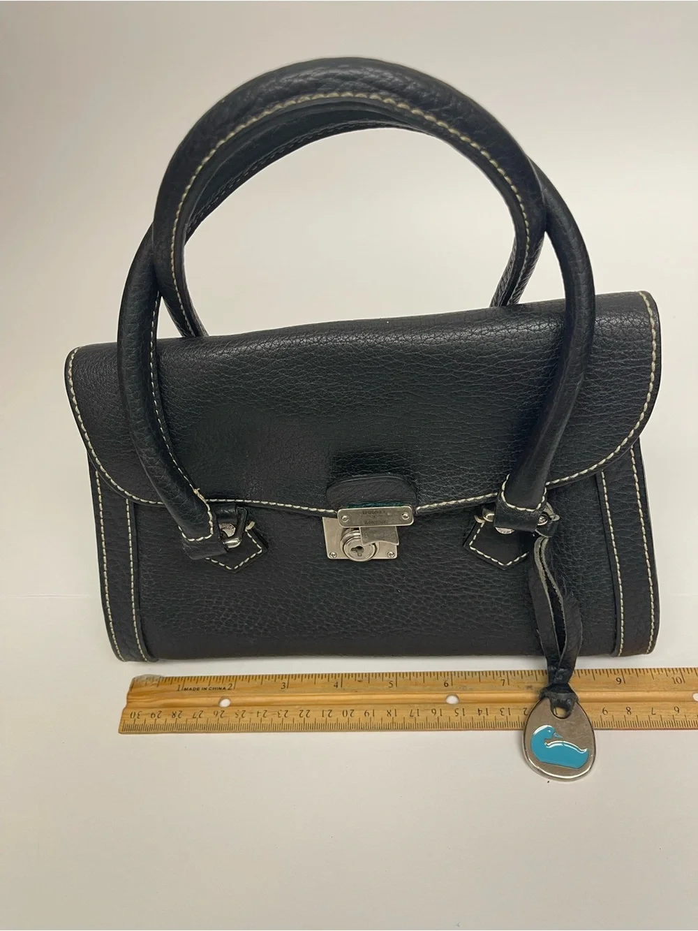Dooney & Bourke Black Leather Satchel with Silver-Tone Lock
